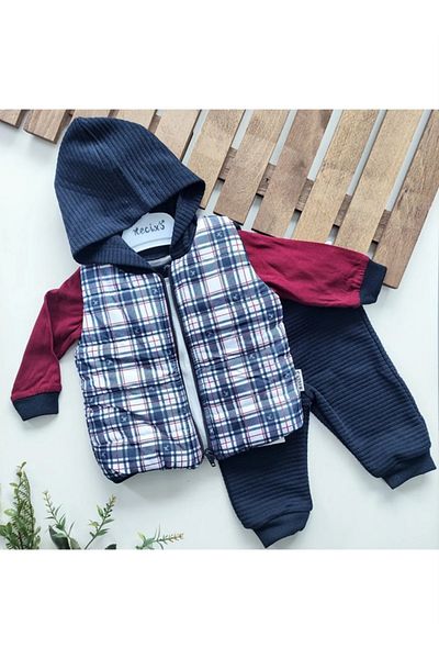 Necix's Necix Plaid Inflatable Vest Baby Boy Top and Bottom Set 3-Piece Set for Boys