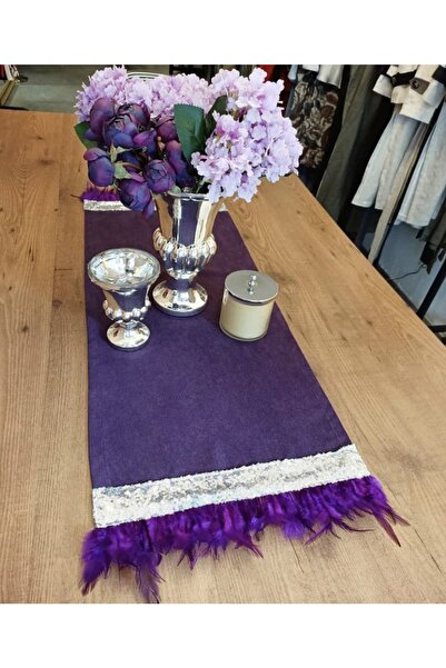 Dekorluk Concept Tüylü Mor Runner Gümüş Payetli (100 X 40)