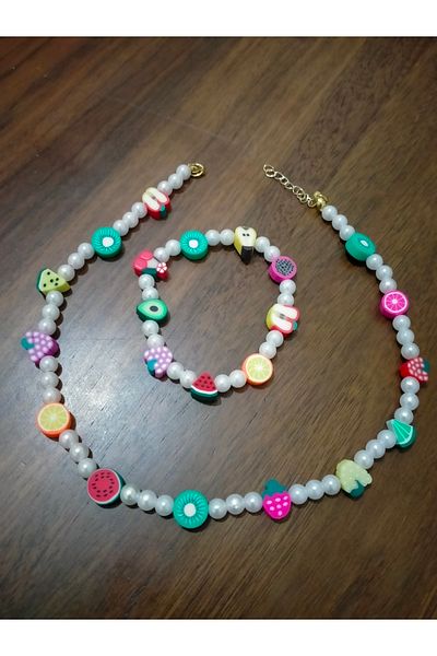 fabrikaksesuar Fruit and Pearl Necklace Bracelet Set