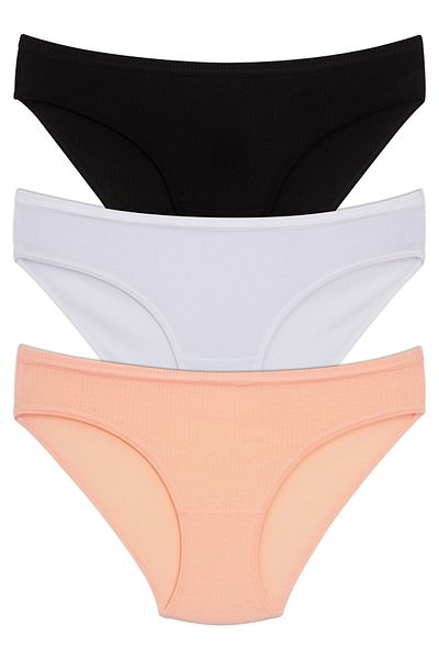 Soft Light Chiloți de bikini ușori, alb-negru, pudrați, pentru femei, pachet de 3