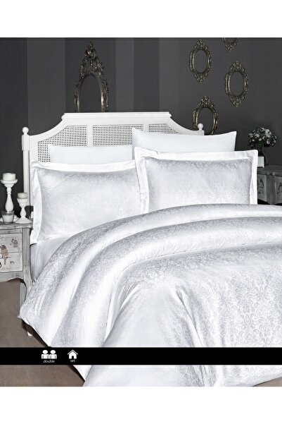 DENİZLİ ÇEYİZ طقم غطاء لحاف جاكار ساتان من First Choice Mısra White