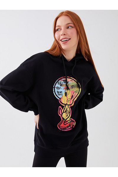 LC Waikiki Dámská oversize mikina s kapucí Tweety Printed