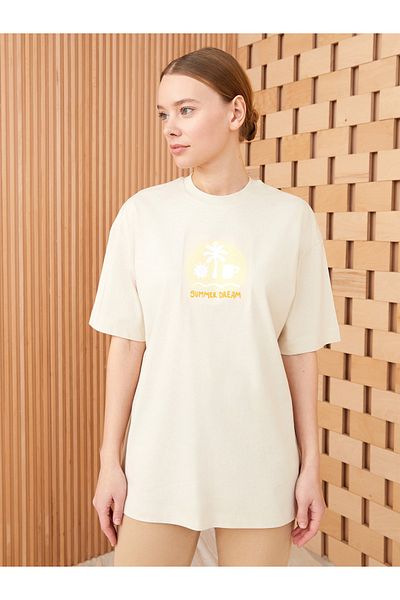 LC Waikiki Crew Neck Printed Short Sleeve Oversize Women's Tunic