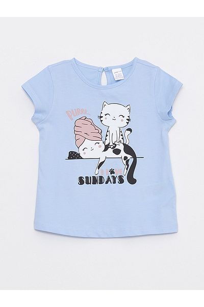 LC Waikiki Printed Short Sleeve Crew Neck T-Shirt for Baby Girl