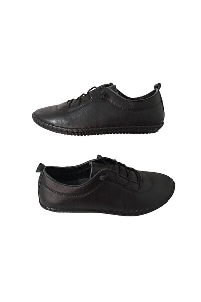 BEREN حذاء نسائي أسود من الجلد الطبيعي برباط مطاطي أنيق