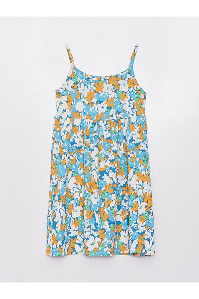 LC Waikiki Girl's Strap Dress - Square Collar and Printed