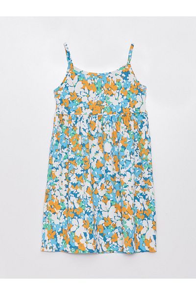LC Waikiki Girl's Strap Dress - Square Collar and Printed