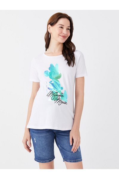 LC Waikiki Kurzarm-Umstands-T-Shirt mit Rundhalsausschnitt und Minnie Mouse-Aufdruck