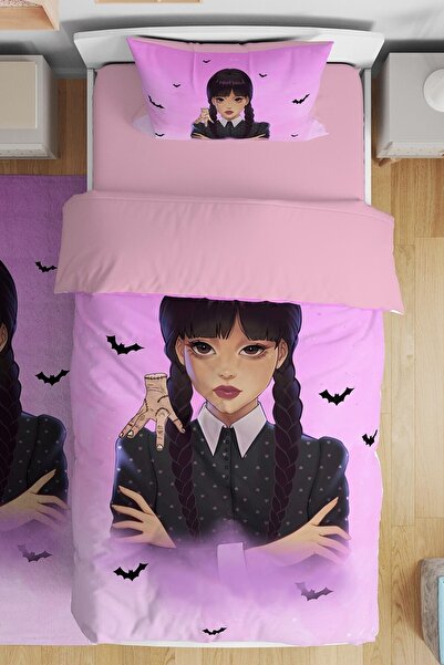 EVPANYA Yarasa Wednesday Addams Desenli Tek Kişilik Bebek Çocuk Nevresim Takımı