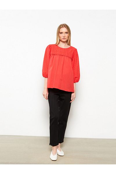 LC Waikiki Crew Neck Embroidered Cotton Women's Blouse