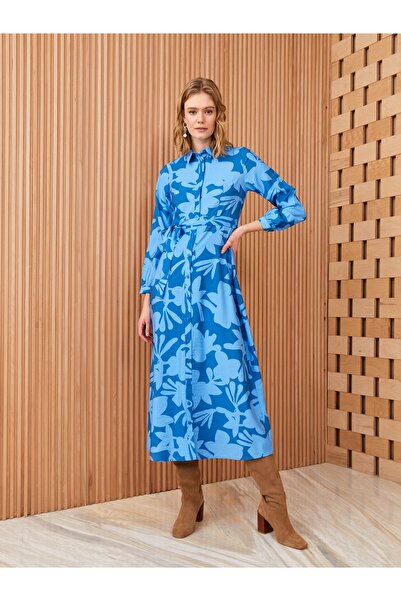 LC Waikiki Γυναικείο φόρεμα με μακρυμάνικο πουκάμισο με φλοράλ στάμπα