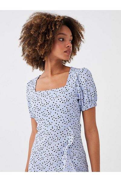LC Waikiki Kurzärmliges Kleid mit quadratischem Ausschnitt und Aufdruck für Damen - LCW