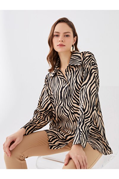 LC Waikiki Сатенена дамска риза - шарена, дълъг ръкав, oversize
