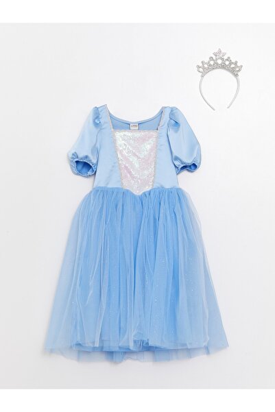 LC Waikiki Kare Yaka Pul Işlemeli Kısa Kollu Kız Çocuk Elbise Ve Taç