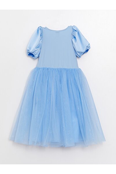 LC Waikiki Kare Yaka Pul Işlemeli Kısa Kollu Kız Çocuk Elbise Ve Taç