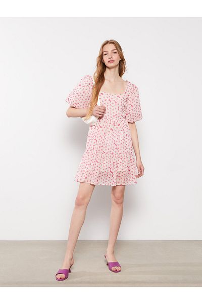 LC Waikiki Γυναικείο φόρεμα με τετράγωνο λαιμόκοψη Floral Balloon Sleeve