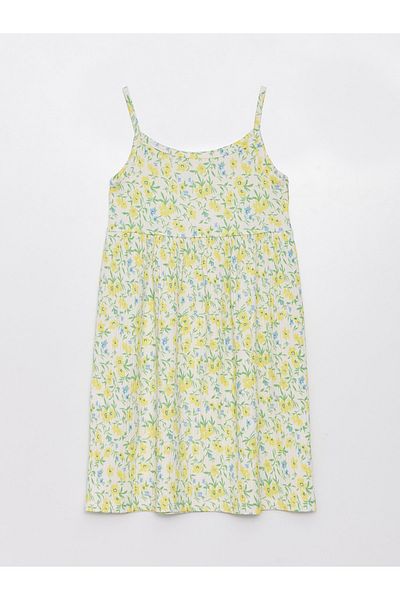 LC Waikiki Square Neck Printed Strappy Girl's Dress