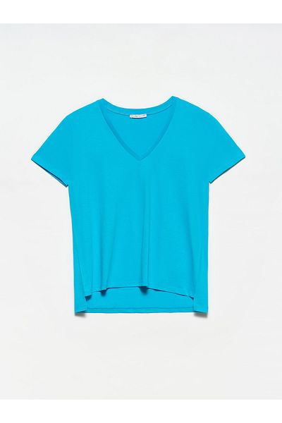 Dilvin DİLVİN 3470 - Tricou de bază turcoaz cu decolteu în V
