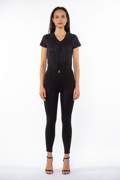 Grenj Fashion Black Ornamental Patchwork Single Button Detailed High Waist Winter Knitted Tights
