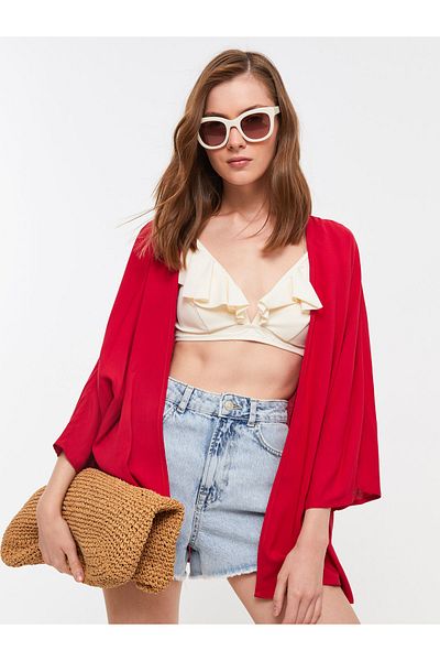 LC Waikiki Damen-Kimono aus Viskose mit Schalkragen, einfarbig