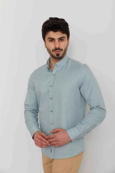 Cazador Cămașă Oxford de culoare uni pentru bărbați Jazz 2059 S.albastru