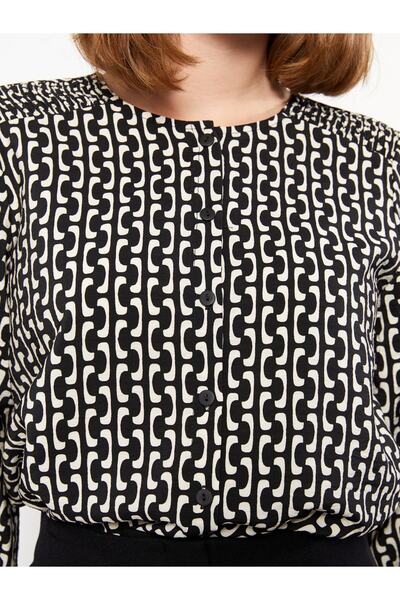 LC Waikiki Bisiklet Yaka Desenli Uzun Kollu Kadın Bluz