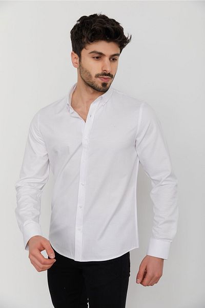 Cazador Jazz 2059 Ανδρικό μονόχρωμο πουκάμισο Oxford Basic Λευκό
