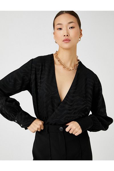 Koton Zebra Patterned Wrap Blouse Long Sleeve
