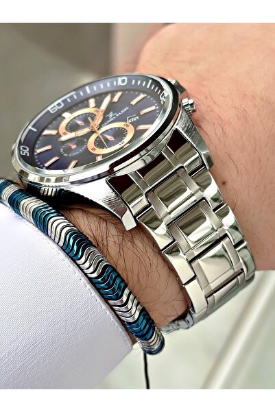 Daniel Klein Çelik Kordonlu Takvimli Erkek Kol Saati - Hematit Taş Özel Bileklik Hediye