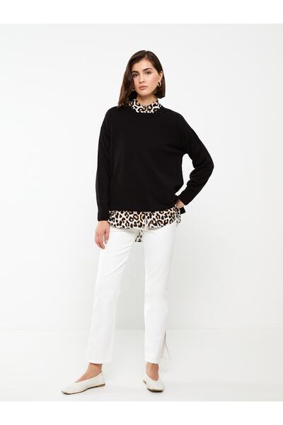 LC Waikiki Crew nyakú sima, hosszú ujjú, túlméretezett női kötöttáru pulóver