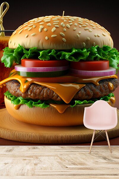 Dekoros Tek Parça 3d Kafe Restoran Hamburger Içecek Poster Duvar Kağıdı - Des...