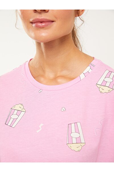 LC Waikiki Bedrucktes Kurzarm-Pyjama-Set aus Baumwolle mit Rundhalsausschnitt für Damen