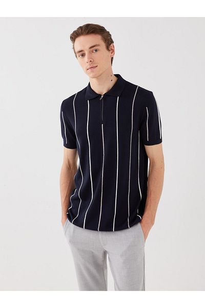 LC Waikiki Men's Striped Polo Collar Sweater - Short Sleeve