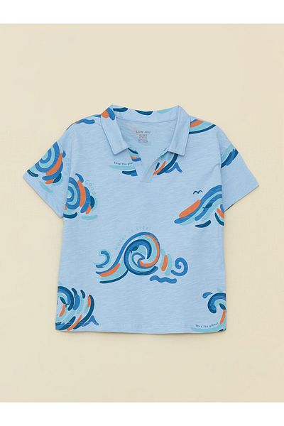 LC Waikiki Polo Collar Short Sleeve Printed Baby Boy T-Shirt and Shorts Set of 2