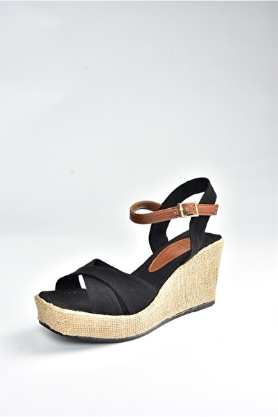 Fox Shoes Μαύρα λινά παπούτσια με τακούνι K674195005