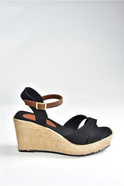 Fox Shoes Μαύρα λινά παπούτσια με τακούνι K674195005