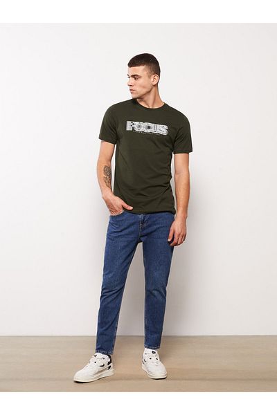 LC Waikiki Kurzärmliges, bedrucktes Herren-T-Shirt aus gekämmter Baumwolle mit Rundhalsausschnitt