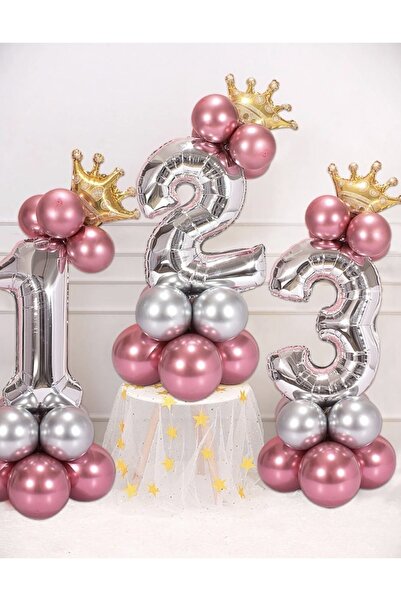 Azebu Birthday Party 1 Year Celebration Foil Balloon Set, Metallic Balloon Se...