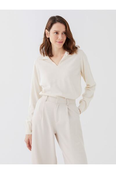 LC Waikiki Polo Yaka Düz Uzun Kollu Kadın Triko Kazak