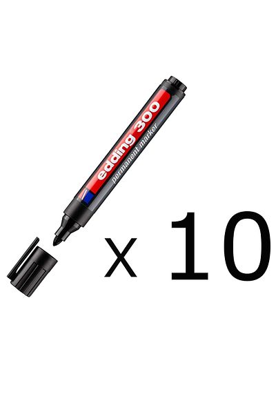 Edding 300 Permanent Marker Round Tip Pen 10 Pieces Black