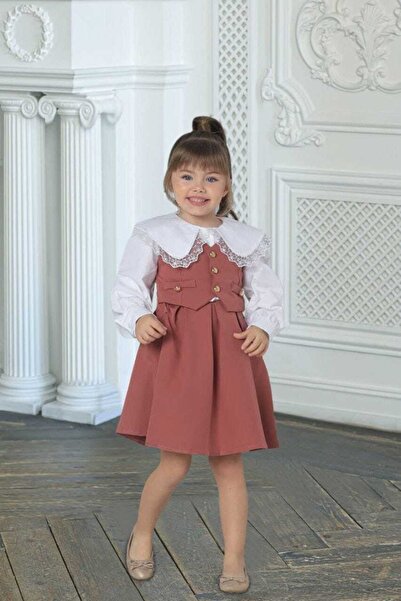 Pink Hippo Kids Kız Çocuk Özel Tasarım Yakalı Gömlek, Yelek Ve Etek 3'lü Alt ...