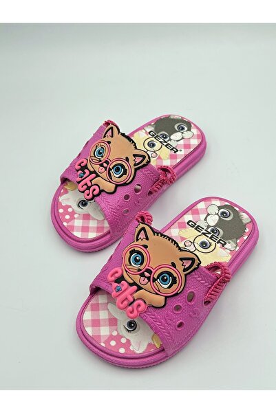GEZER Kedi Desenli Bebe Lastikli Sandalet Terlik
