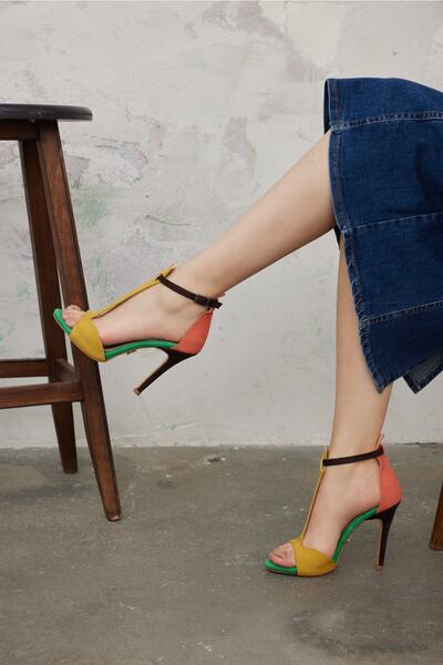 AYAKKABI PRENSİ More Hardal Suet 10 Cm Kadın Klasik Topuklu Ayakkabı Suet