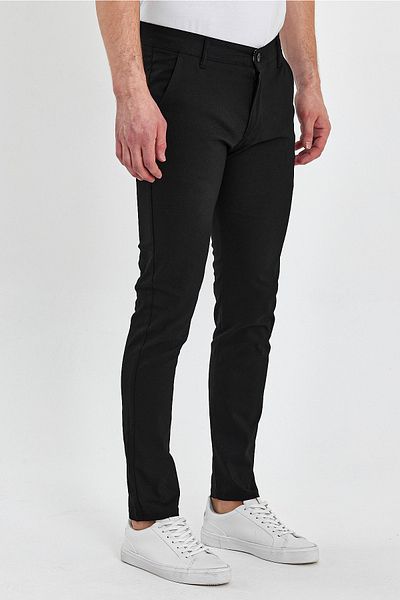 ElitWear Men's Slim Fit Black Linen Trousers