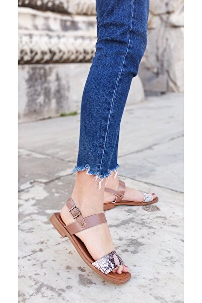 GDT Ayakkabı صندل نسائي من الجلد الطبيعي بلون السلمون