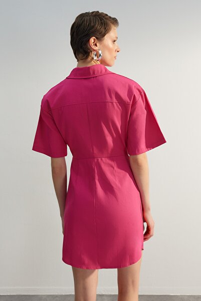 Trendyol Collection Limited Edition Fuchsia A-line Window Detailed Shirt Collar Mini Woven Dress TWOSS21EL1780
