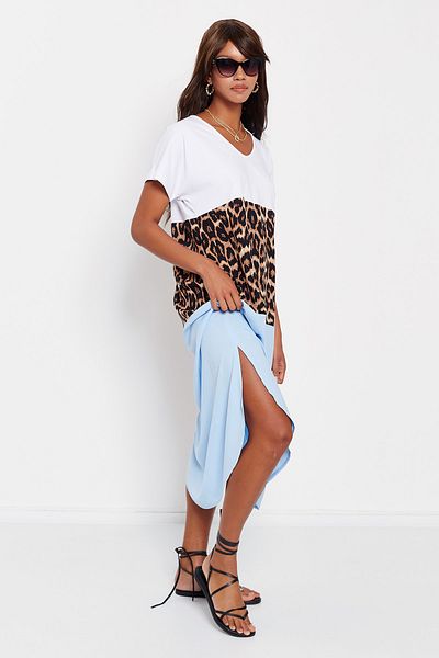 Hopoi Rochie de damă cu garnitură leopard albastru T3190