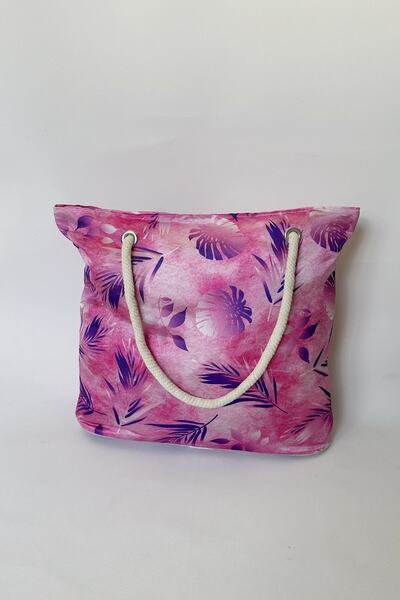 chantacim Pink Leaf Printed Beach Bag