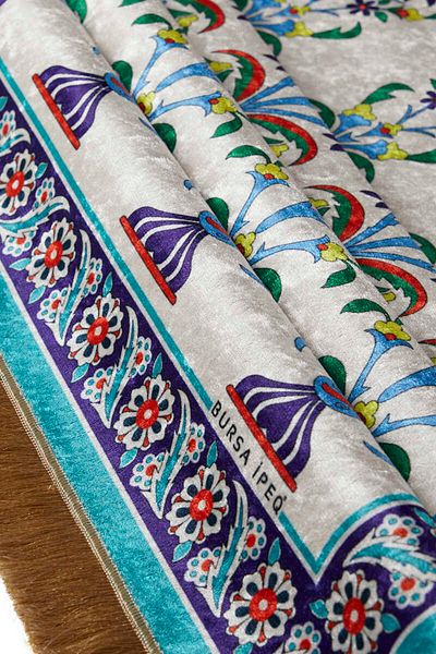 Bursa İpek Water Green Velvet Carpet - Prayer Rug