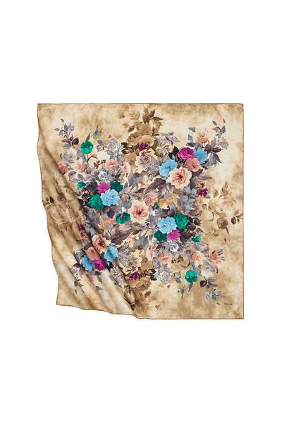 Bursa İpek Gold Bouquet Pattern Silky Scarf
